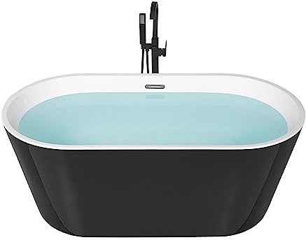 Moderne, freistehende Badewanne schwarz-weiß Acryl oval 150 x 75 cm Havana