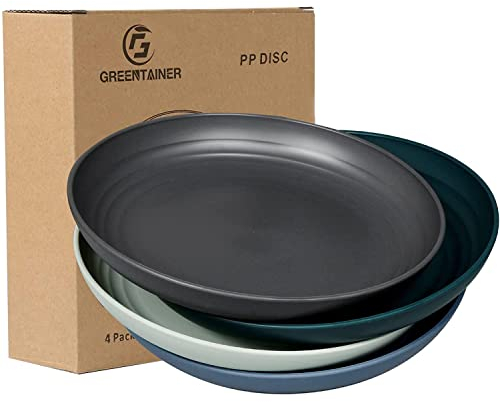 Greentainer Teller Set 4er 25cm Speiseteller aus PP,Gesunde Unzerbrechliches Geschirr plate Kuchenteller für Kinder und Erwachsene| Leichte und BPA-Frei Essteller, Mikrowellen& Spülmaschinenfest