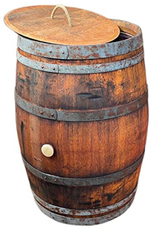 Temesso Barril de Lluvia rústico 225 litros Abierto con Tratamiento de Aceite, depósito para Agua de la Lluvia (Abierto + Tapa Cordel + Grifo (Agujero alt. 40 cm))