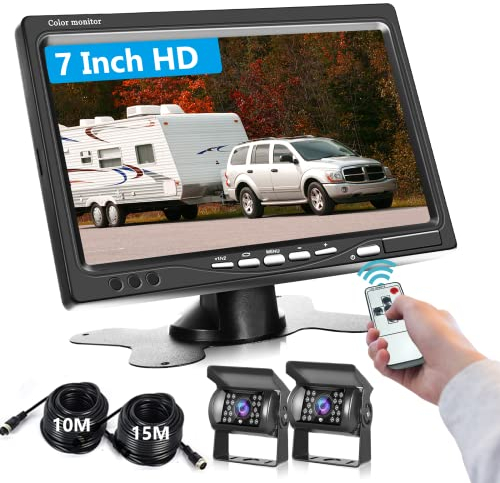 Podofo Rückfahrkamera mit 7 Zoll LCD Autokamera IP69 Nachtsicht Parkhilfe verkabelt wasserdicht Anwendung für Bus/LKW/Van/RV 10 m + 15 m Kabel