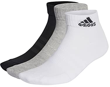 adidas Unisex - Adulto Cushioned Sportswear Ankle Socks 3 Pairs, Medium Grey Heather / White / Black, 6.5-8