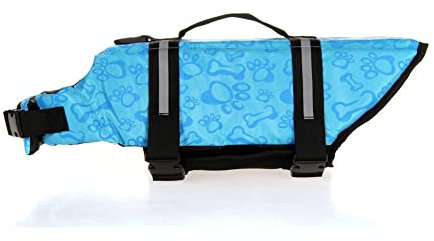 SHTGOI Hundeschwimmweste Reflektierende Rettungsweste für Hunde mit Rettungsgriff Haustiere Schwimmweste Welpen Sicherheit Schwimmanzüge Hundewesten für Schwimmen Bootfahren Wasser Blaue Knochen