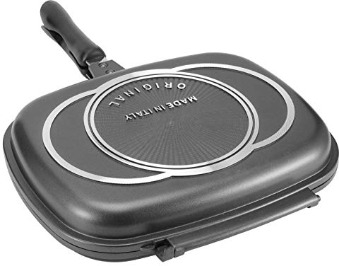 Akozon Sartén para Freír de Doble Cara, Portátil, con Mango Antiquemaduras, Suministros de Cocina, Olla para Parrilla, Sartén de Doble Cara de 32cm/12,6 Pulgadas