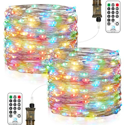 LED Lichterkette Innen, 23M 200 Led lichterketten Strombetrieben mit Stecker, Wasserdicht Timer 8 Programm für Außen Innen Weihnachten Hochzeit Halloween Zimmer Party Deko (2 Stück, Bunt)