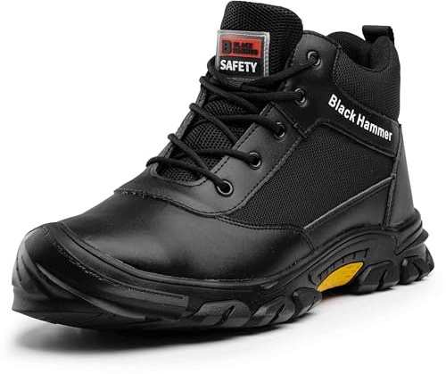 Black Hammer Safety Trainers for Men Steel Toe Cap with Midsole Protection Slip Resistant Industrial Work Shoes 2100 (10 UK) Black