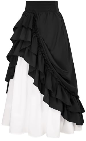 HappyPeach High Waist Elasticated Waist Renaissance Vintage Maxi Long Victorian Skirt with Pockets (UK, Alpha, M, Regular, Regular, Black)