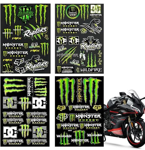 Katyjun 4 Stück Monster Energy Aufkleber Motorrad, Sticker für Motorradhelm