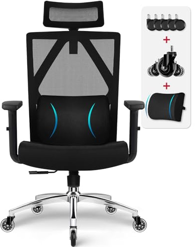 Daccormax Chaise de Bureau Ergonomique Confortable 200KG avec Coussin en Mousse à Mémoire, Roulettes en Caoutchouc