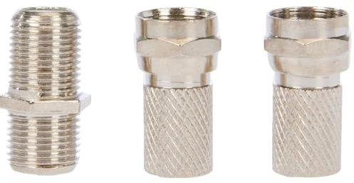 TECHZOCO Confezione da 3 connettori per cavo antenna TV, 2 connettori F maschi con sistema di montaggio a vite, 1 adattatore antenna tipo F femmina a femmina, 3 pezzi