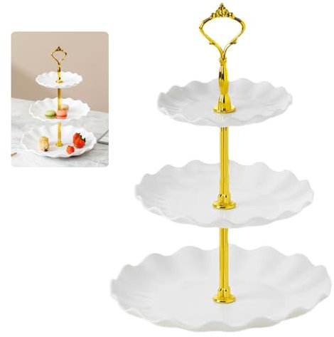 zgpzlhd Présentoir à gâteaux à 3 Niveaux Présentoir à Cupcakes Présentoir à Bonbons pour Mariage,Présentoir à Desserts Réutilisable pour Mariage, Anniversaire, décoration de Tea Party (Blanc)