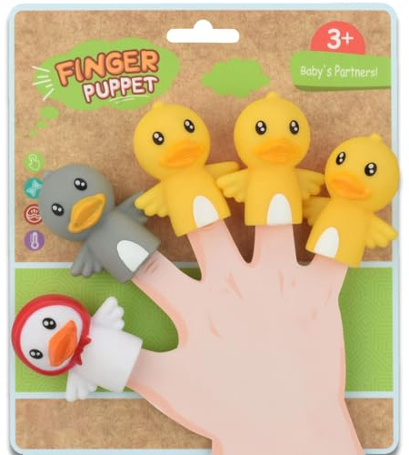 SIRLOMU 5 PCS Títeres de Dedo para Niños y Bebés, El Patito Feo, Títeres de Mano de PVC sin BPA, Juguete de Baño, Historias de Títeres de Mano