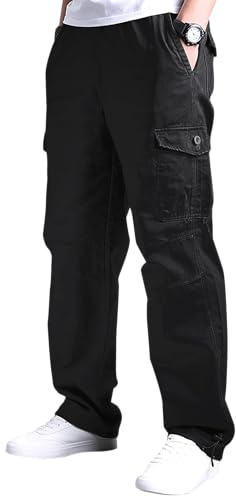 YAOBAOLE Pantalons Cargo Homme Pantalons de Travail Homme Cargo Pantalon Taille Elastique Pantalon Coton Noir M
