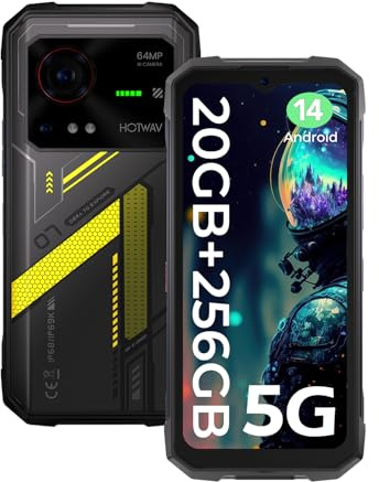 HOTWAV Hyper 7 Movil Irrompible 5G(2025), 20GB+256GB/2TB,33W Móvil Rugerizado Android 14, 6.6 FHD+ 120Hz 2K Movil Resistente, 64MP Cámara, Fingerprint/Face ID, Dual-SIM/OTG/NFC/RGB/GPS, con Cargador