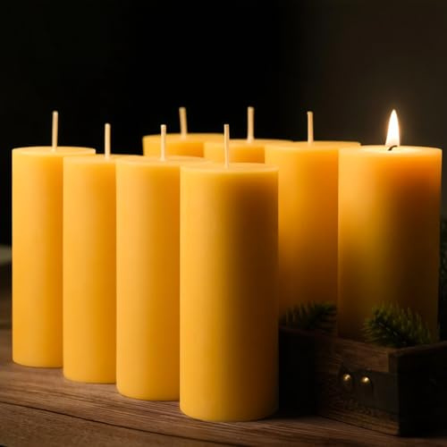 8 Packs Beeswax Candles, 2x5 Inch Natural Beeswax Pillar Candles, 400-Hour Total Long Burn Time, Organic Emergency Candle for Home Decor, Gift Sending, Smokeless & Dripless