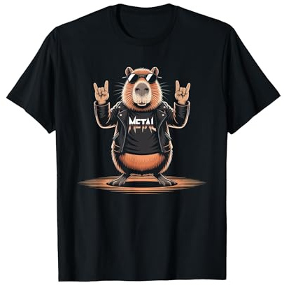 Death Metal Music Capybara Heavy Metal Rock Music Band T-Shirt, Homme, Noir, XXL