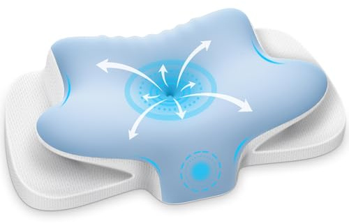 Ehomfory Cervical Memory Foam Pillow Neck Pillow Side Sleeper Pillow Ergonomic Cervical Support for Pain Relief Back Stomach Sleepers with Removable Cover,Blue