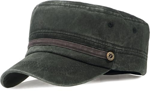 WULIQIUQIU Unisex Cadet Army Caps Retro Washed Military Caps Cotton Flat Top Cap Army Green