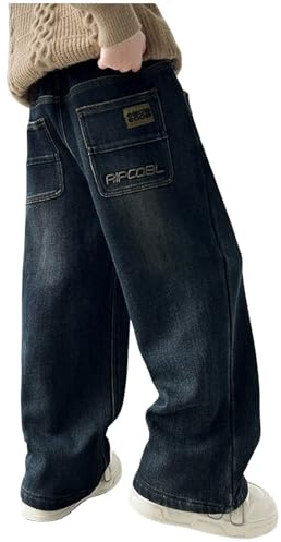 Boys Baggy Jeans Y2K Vintage Cargo Trousers Children's Spring Wide Leg Streetwear Hip Hop Trouser Casual Straight Bootcut Jean Denim Pants with Pockets for Kid Fit Teenager Boys Cargo Pants