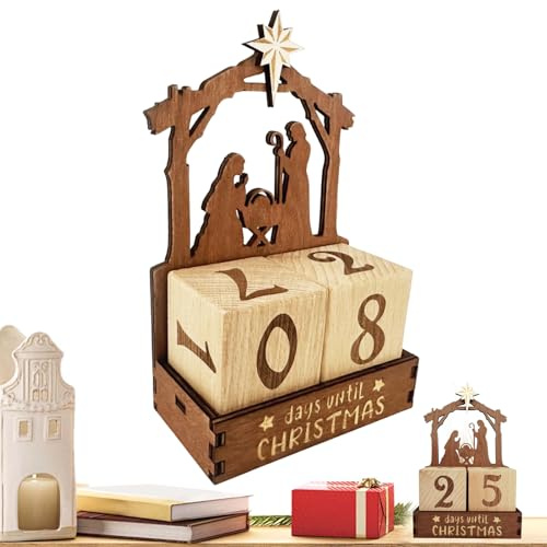 Wimnqie Calendrier de Noël - 25 jours - Crèche de Noël en bois - Décoration de table pour la maison et le salon