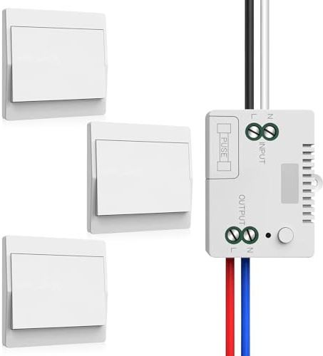 Quevati 230V Funk Lichtschalter Set,Selbstversorgender Funkschalter Ohne Batterie Drahtloser Schalter Wasserdicht Wandschalter Steuern Sie Ihre Lampe bis zu 200 m fern (1 Empfänger+3 Schalttafel)