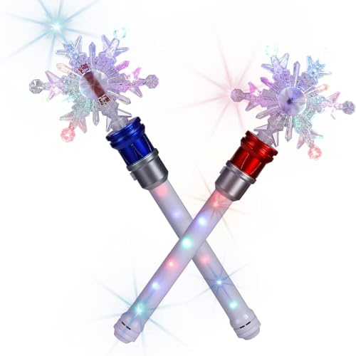 2Pcs Light Up LED Wand Light Flashing Wands, Magic Wand Rotating Toy for Girls and Boys, Colorful Flashing LED Lights, Fun Party & Birthday Gift (Snowflake)