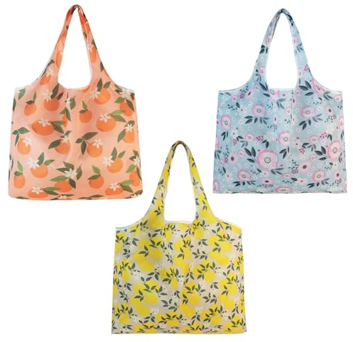 3 bolsas de la compra plegables, grandes, reutilizables, plegables, portátiles, lavables, para compras, viajes, excursiones diarias, 45 x 65 cm
