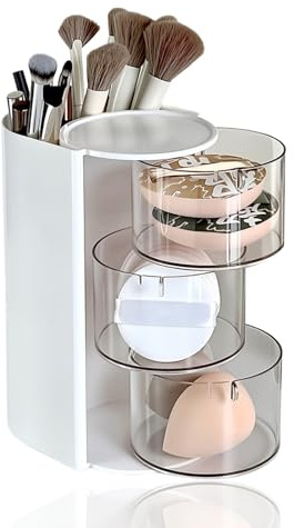 CZMTBO 3 Layer Hair Accessories Organiser, Organizer with Hair Brush Holder Rotatable Cosmetics Holder 180 Degree Makeup Organiser for Bathroom Vanity Countertop