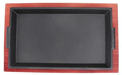 GATHINESS Poêle en Fonte Noire Antiadhésive pour Barbecue et Cuisson Teppanyaki, Plat à Griller Pratique Poignée en Bois, pour Steak Cuisine Japonaise