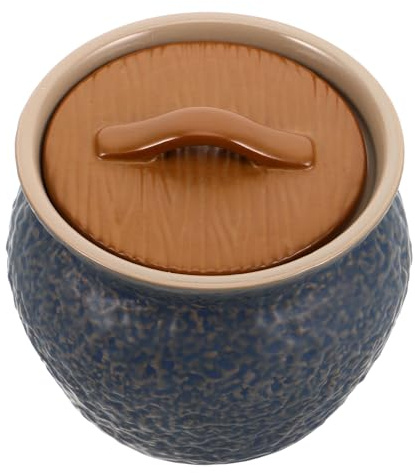 TOYANDONA Cazuela de Cocina Mini Olla para Estofado de Cerámica Azul con Tapa, para Cocción al Baño María, Sopa y Huevos al Vapor, para Hogares Pequeños y Solteros