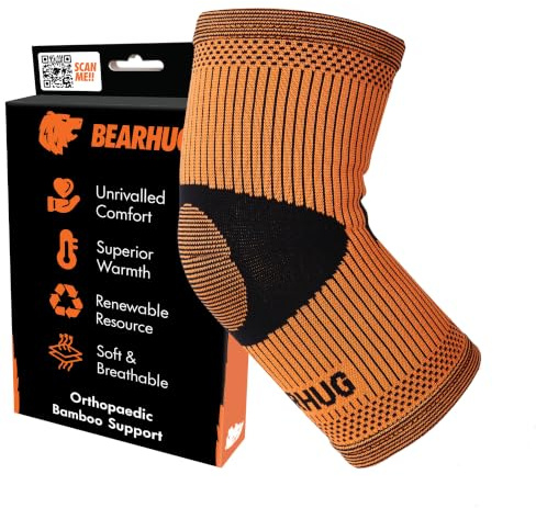 Bearhug Bamboo Elbow Support – Brace for Men, Women & Weightlifting | Bamboo elbow brace & compression sleeves for tennis elbow, golfers elbow and arthritis – supports weightlifting & sports