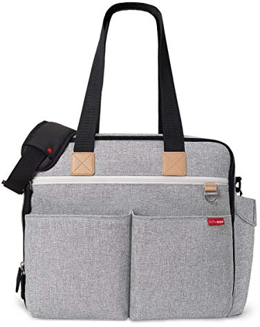 Skip Hop Diaper Bag: Iconic Duo Weekender, Extra Large Capacity with Changing Pad & Stroller Attachment, Grey Melange