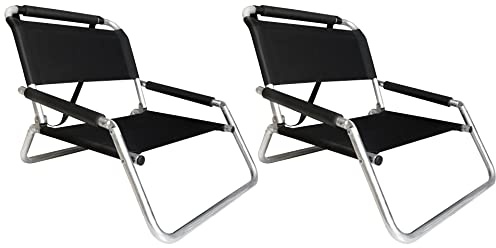 Neso Beach Chairs - Lightweight, Portable and Foldable Recliner Beach Chairs for Park, Camping and Outdoor Adventures - with Slip Pockets and Shoulder Strap - 2 Pack - Black - Regular