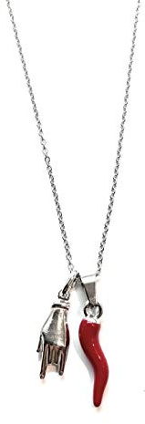 Mode Mavilla Collier Homme Femme en Acier avec Corne Porte-Bonheur et Cornes Acier travaillée à la Main Fabriqué en Italie