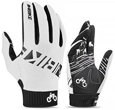 INBIKE MTB Handschuhe Herren Fahrrad Freizeit Vollfinger Lang Fahrradhandschuhe Sommer Atmungsaktiv Touchscreen Radhandschuhe Für Moutainbike Downhill Motocross Rennrad Radsport Weiß XL