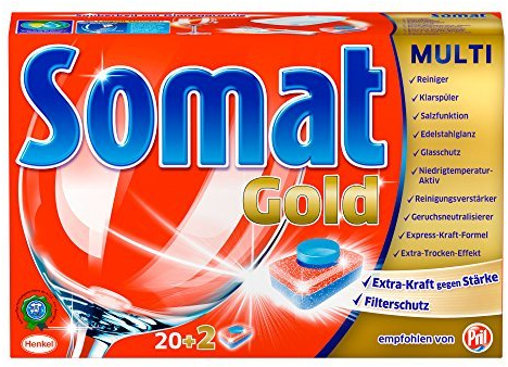 Somat Gold - Pastillas para lavavajillas (22 unidades, 400 g), fuerza extra contra los desecados, para una vajilla radiante y brillante, incluso a bajas temperaturas