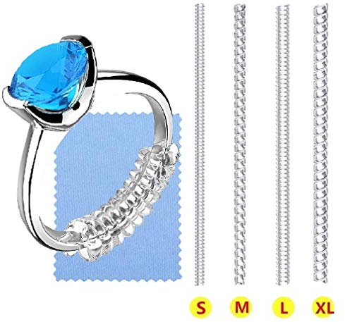 SOONPAM Ringverkleinerer Unsichtbar 4 Stück Silikon Ring Verkleinerung Ringgrößenversteller für lose Ringe Ring Kleiner Machen mit Silbernem Poliertuch