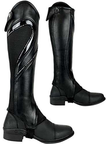 AK Sporty Soft Full Grain Leather Horse Riding Half Chaps – Snug Fit, Durable Zip & Elastic Panels, Comfortable Equestrian Half Chaps for Men & Women AKRS-1604 (Black, S)