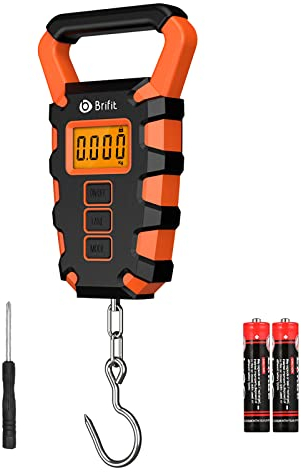 ORIA Digital Fischerei Waage, 50 kg/110lb Hängewaage mit Haken, Tragbare Kofferwaage Gepäckwaage, IPX4 Wasserdichte Angelwaage, LCD Display & 2 AAA Batterien für Reisen, Fische wiegen - Orange