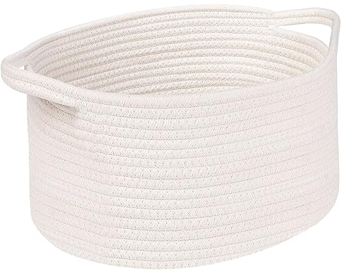 OUTBROS Cestini Portaoggetti Intrecciato in Corda di Cotone, Contenitore per l'immagazzinamento con Maniglie, Impilabile Scatola di Immagazzinaggio, Bianco&Grigio