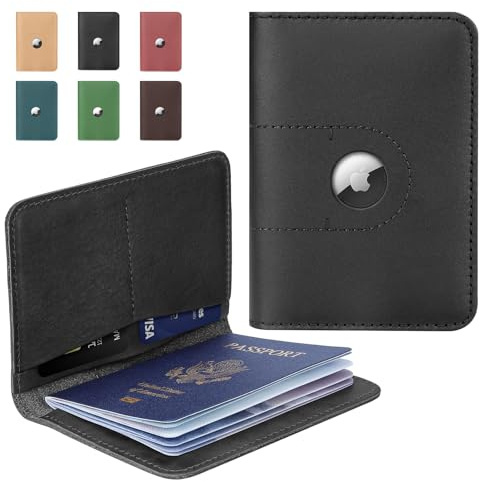 ALLIVE Passport Holder for Travel, Genuine Leather Passport Holder with AirTag Slot for Women and Men, Passport Cover Wallet for Travel Must-Haves, Airport Essentials, Travel Gifts, Black
