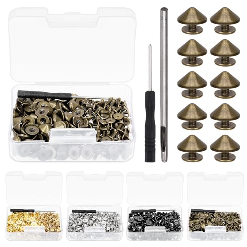 Glarks kit med 100 uppsättningar i brons kondubbar och dubbar 4,7 mm kulspikar skruv tillbaka punkdubbar och spikar med installationsverktyg läderhantverk nitskruvar för kläder skor tillbehör