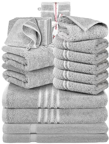 DecoHomeTextil Handtuch-Set 2 Handtücher, 2 Badtücher, 6 Gästetücher, 6 Waschlappen, 2 Badematten in Hellgrau aus 100% Baumwolle, hochwertig, kuschelweich und saugstark