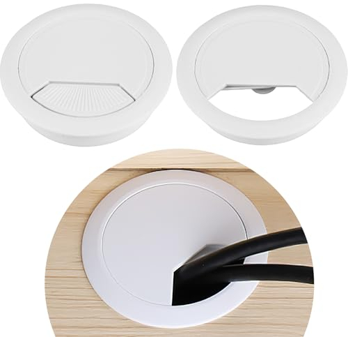 2PCS Kabeldurchführung Schreibtisch, Kabeldurchlass 60mm Schreibtisch, Kabeldurchführung Kunststoff Weiß, Kabeldurchlass Tisch Für Mehr Ordnung Und Übersicht Am Arbeitsplatz