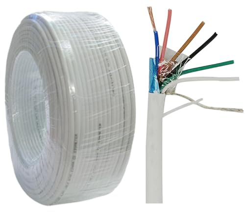 Câble Blindé de Sécurité d'Alarme 6C × 0,22m², CCA, Contrôle et Sécurité Antivol, Aluminium Plaqué Cuivre pour Incendie/Son - 100 Mètres, Blanc