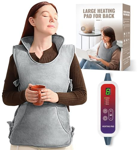 Qfun Elektrisch Heizkissen Rücken mit Abschaltautomatik, Schnelles Aufheizen Rückenwärmer mit 6 Temperaturstufen und 4 Timer, Maschinenwaschbar Wärmekissen fur Schulter, Bauch, Überhitzungsschutz