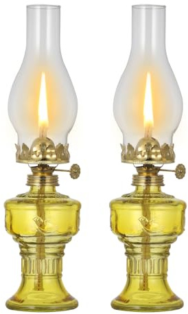 DNRVK 2 Pieces Rustic Oil Lamp Lantern Vintage Color Glass Kerosene Lamp 12.8''Chamber Oil Lamps for Indoor Use Home Decor Lighting Classic Old Hurricane Lamp for Emergency Lighting