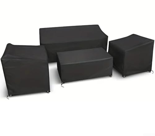Juego de 4 fundas impermeables y resistentes al viento para muebles de exterior, resistentes a la intemperie para protección para varios tipos de muebles de jardín (negro 200D)
