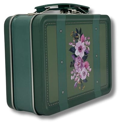 MediMuc Reisekoffer Flowers - kleine Scharnierdeckeldose mit beweglichem Henkel und Stickern - lebensmittelecht - Vol. ca. 0,78L - (L x B x H): 14,0 x 10,5 x 5,3cm