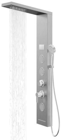 Colonna Pannello Doccia Shine-1 Cromo 4 Funzioni Luce LED Relax Display Temperatura Cromo 3 getti lombari 2 cascate d'acqua Soffione Anticalcare