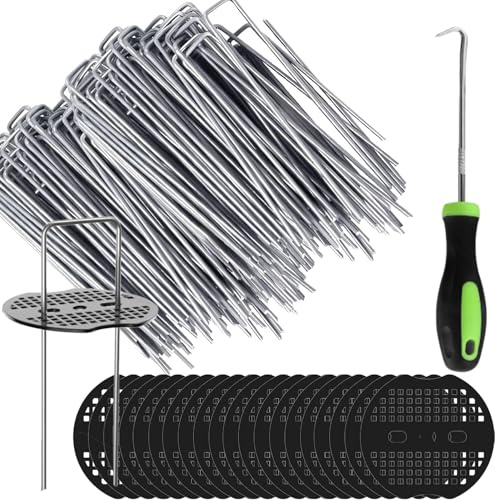 Estacas de Césped Artificial, 100 Unidades + 20 Arandelas, Clavos Galvanizados de Acero Inoxidable para Jardín y Camping